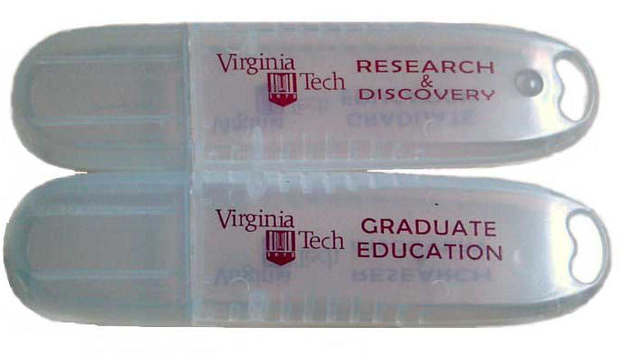 Sample of usb flash memory with Virginia Tech School Logo